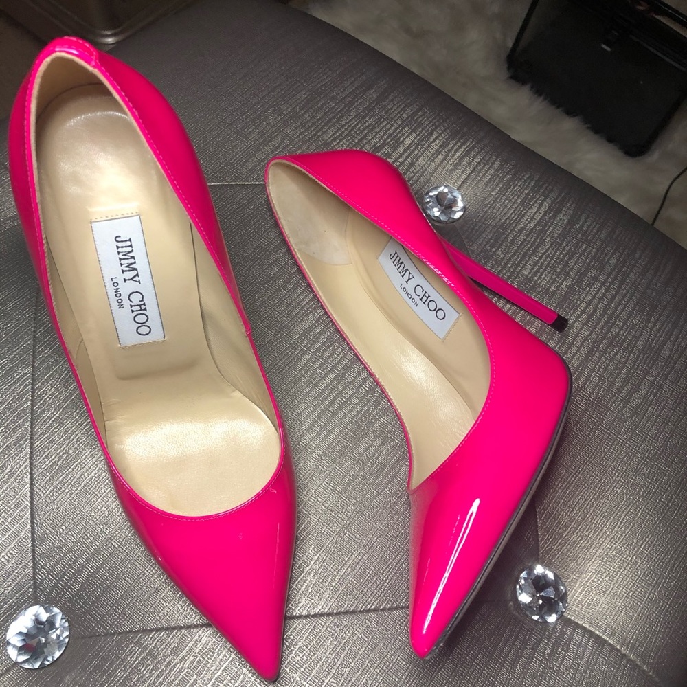 Jimmy Choo Anouk Hot Pink Patent Heels